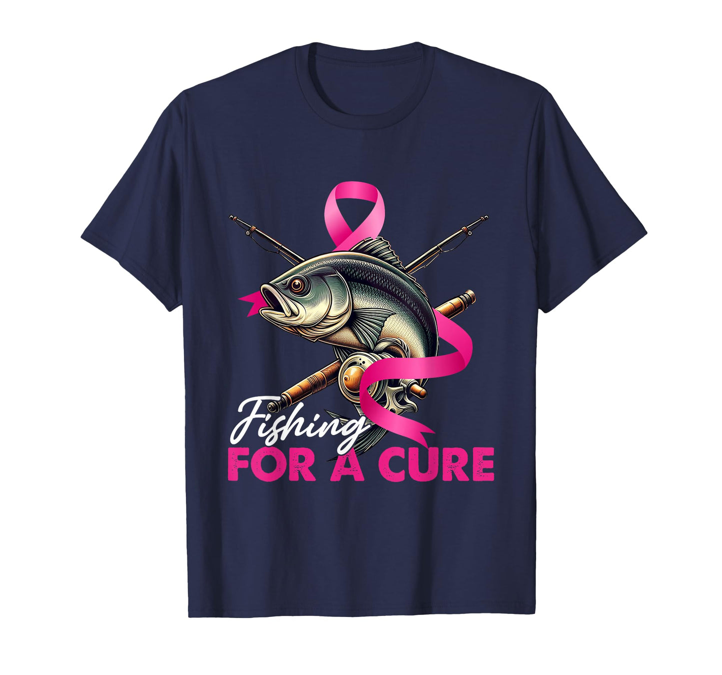 Breast Cancer Awareness Fishing for A Cure Pink Ribbon T-Shirt