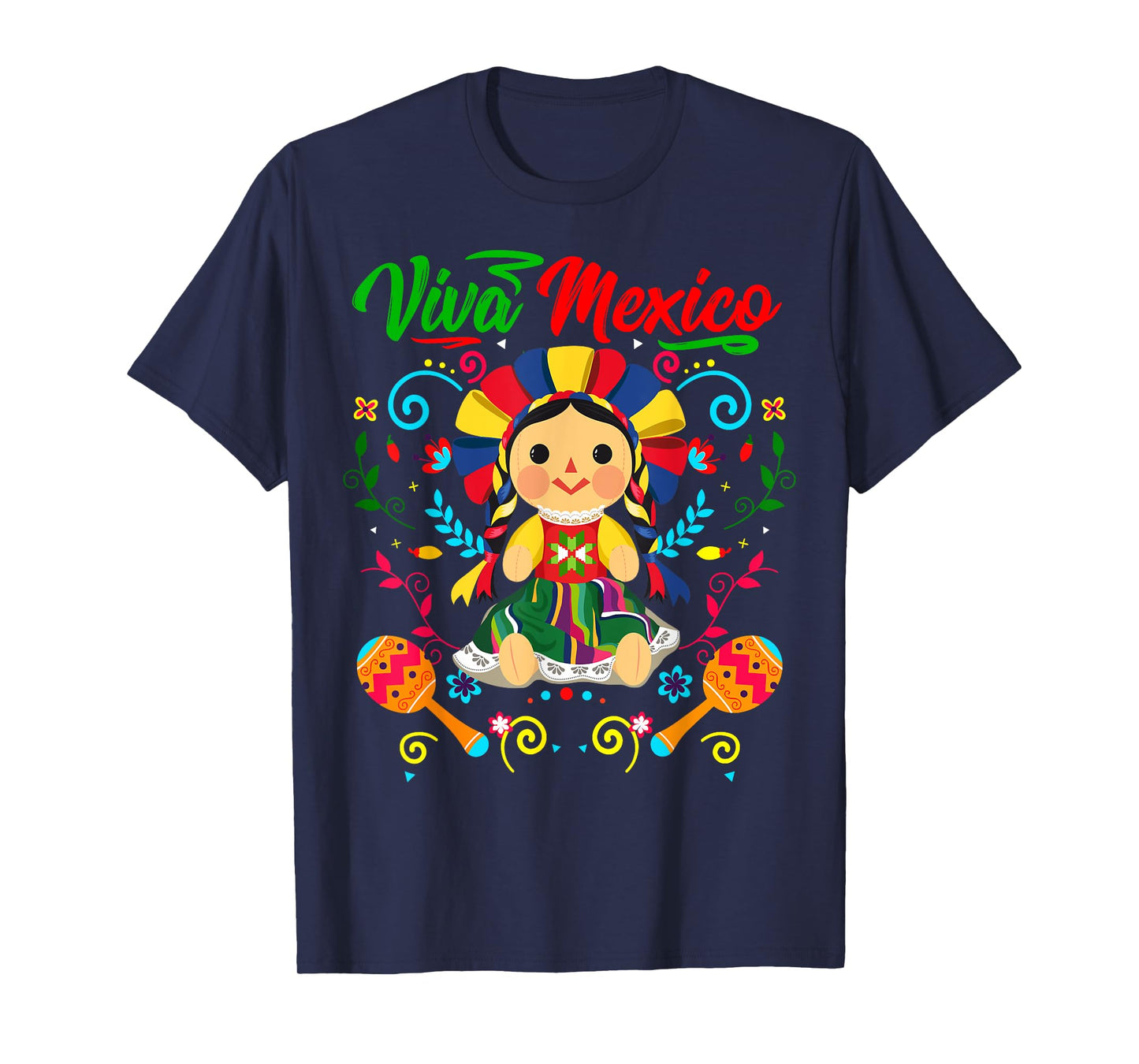 Viva Mexico Mexican Girl Flowers Independence Day Girls Kids T-Shirt