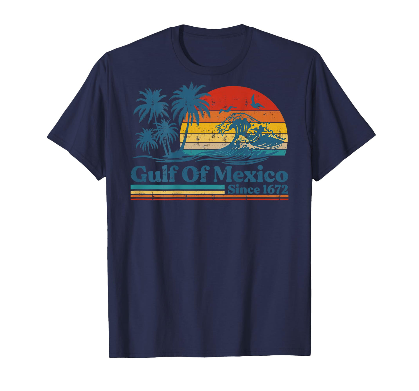 Gulf of Mexico Since 1672 Retro Sunset Graphic Design Back T-Shirt