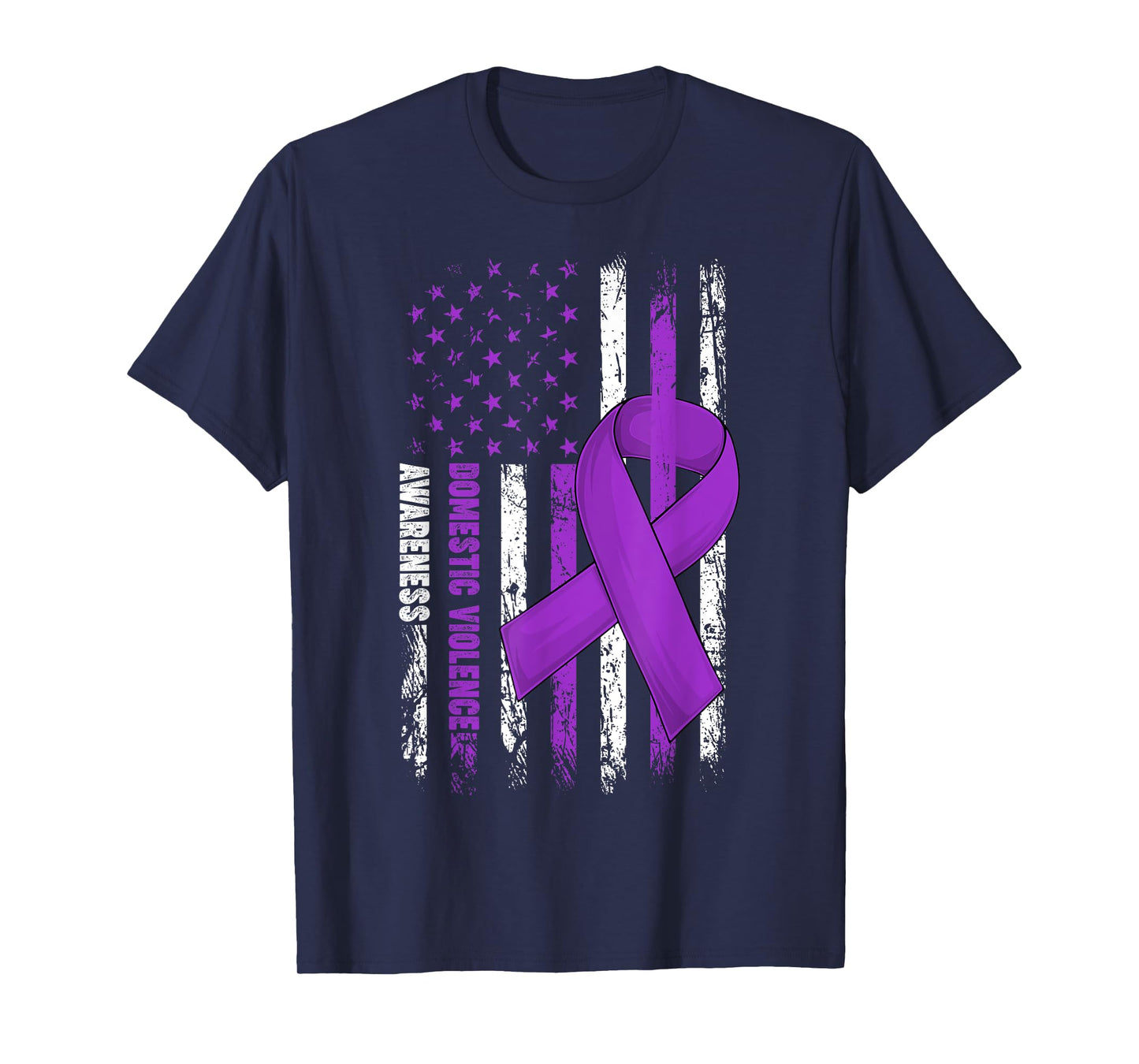 Domestic Violence Awareness Survivor Purple Ribbon USA Flag T-Shirt