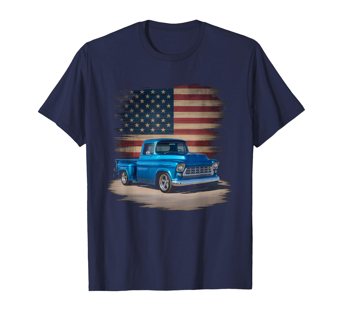 Classic Old Pickup Truck American Flag 4th of July Patriotic T-Shirt