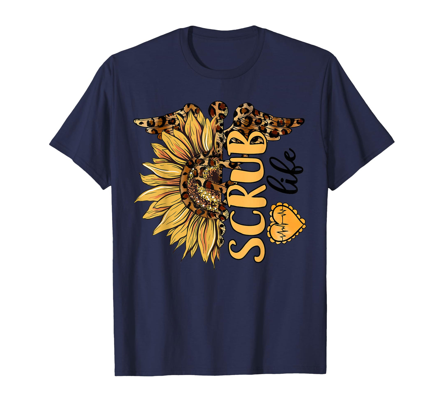 Living The Scrub Life Nurse Sunflower Leopard Nursing Womens T-Shirt