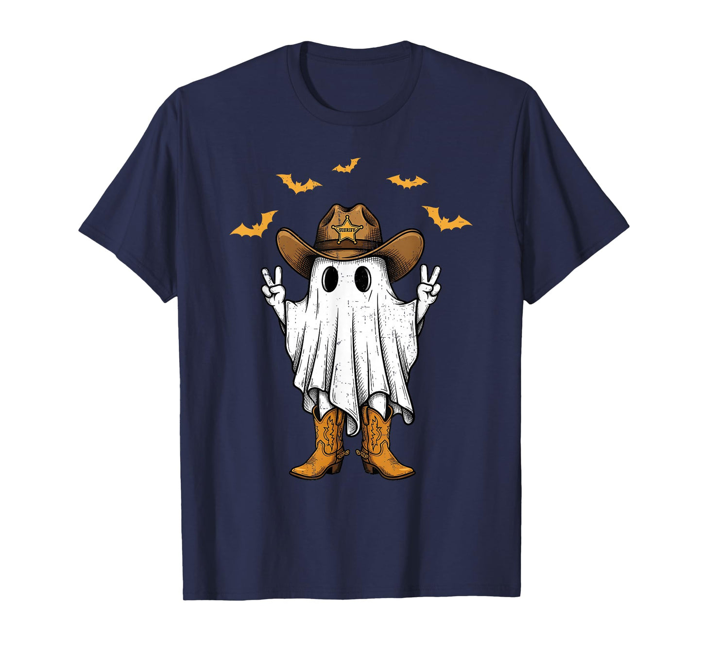 Cute Cowboy Ghost Sheriff Peace Funny Halloween Men Women T-Shirt