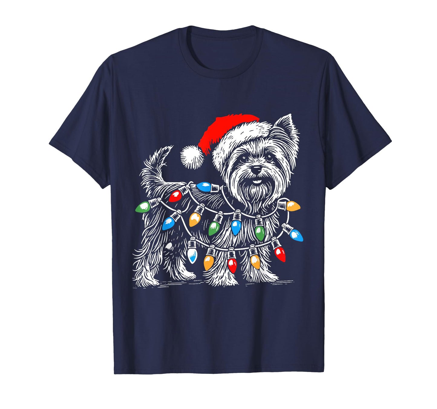 Yorkshire Terrier Christmas Lights Decorations Yorkie Dog PJ T-Shirt