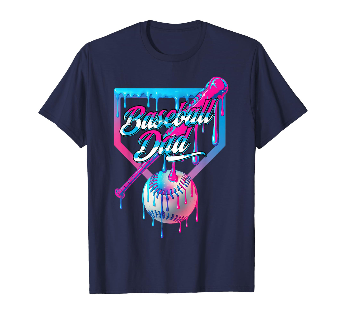 Funny Dad Dada Fathers Day Baseball Ice Cream Drip Birthday T-Shirt