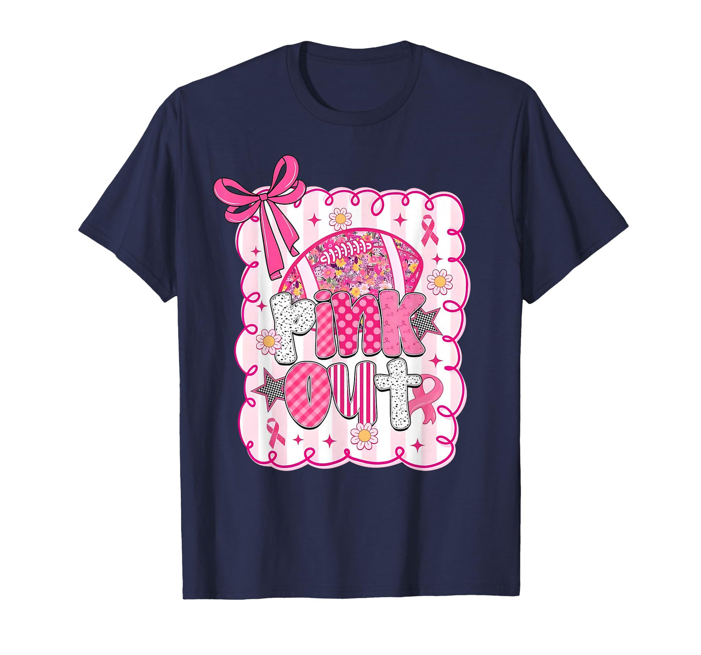 Pink Out Breast Cancer Football Coquette Bow Mom Girls Women T-Shirt