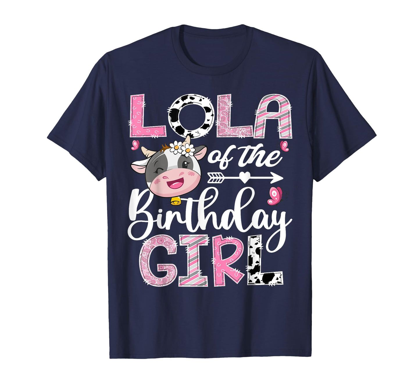 Lola Of The Birthday Girl Pink Farm Cow 1St Birthday T-Shirt