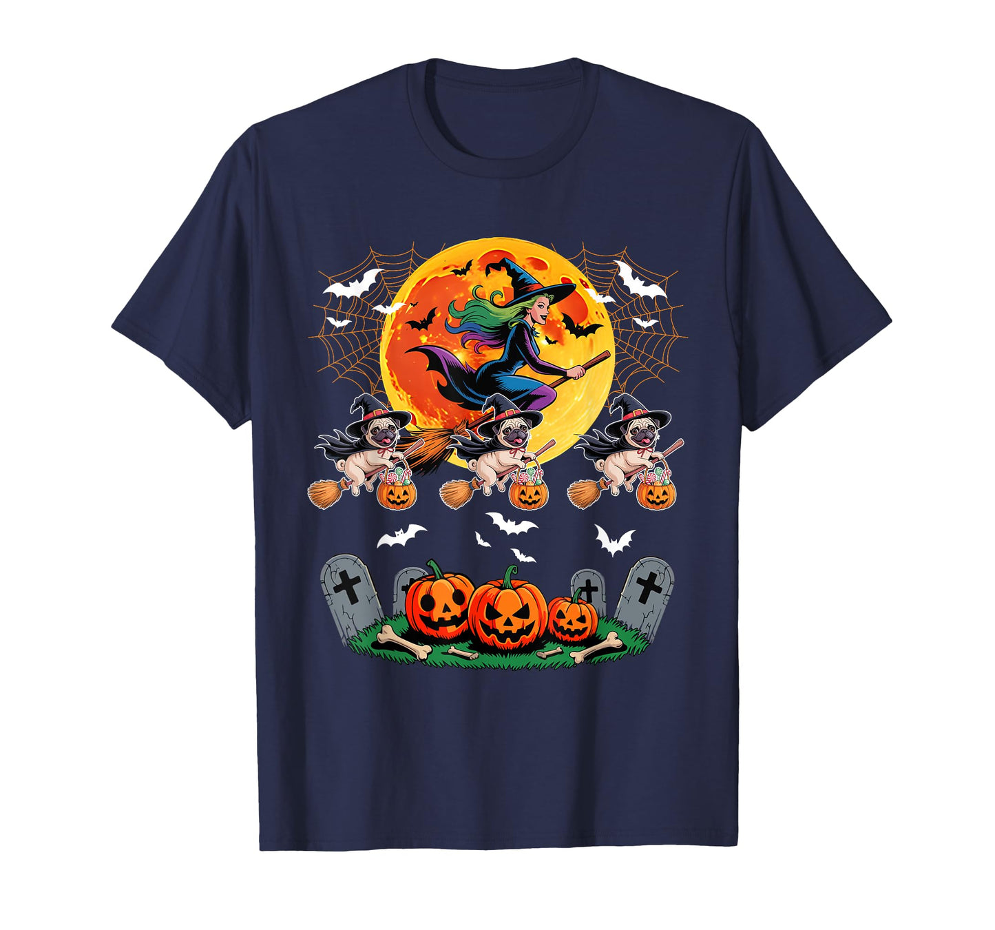 Pugs Cosplay Witch On Broomstick Halloween Owner T-Shirt