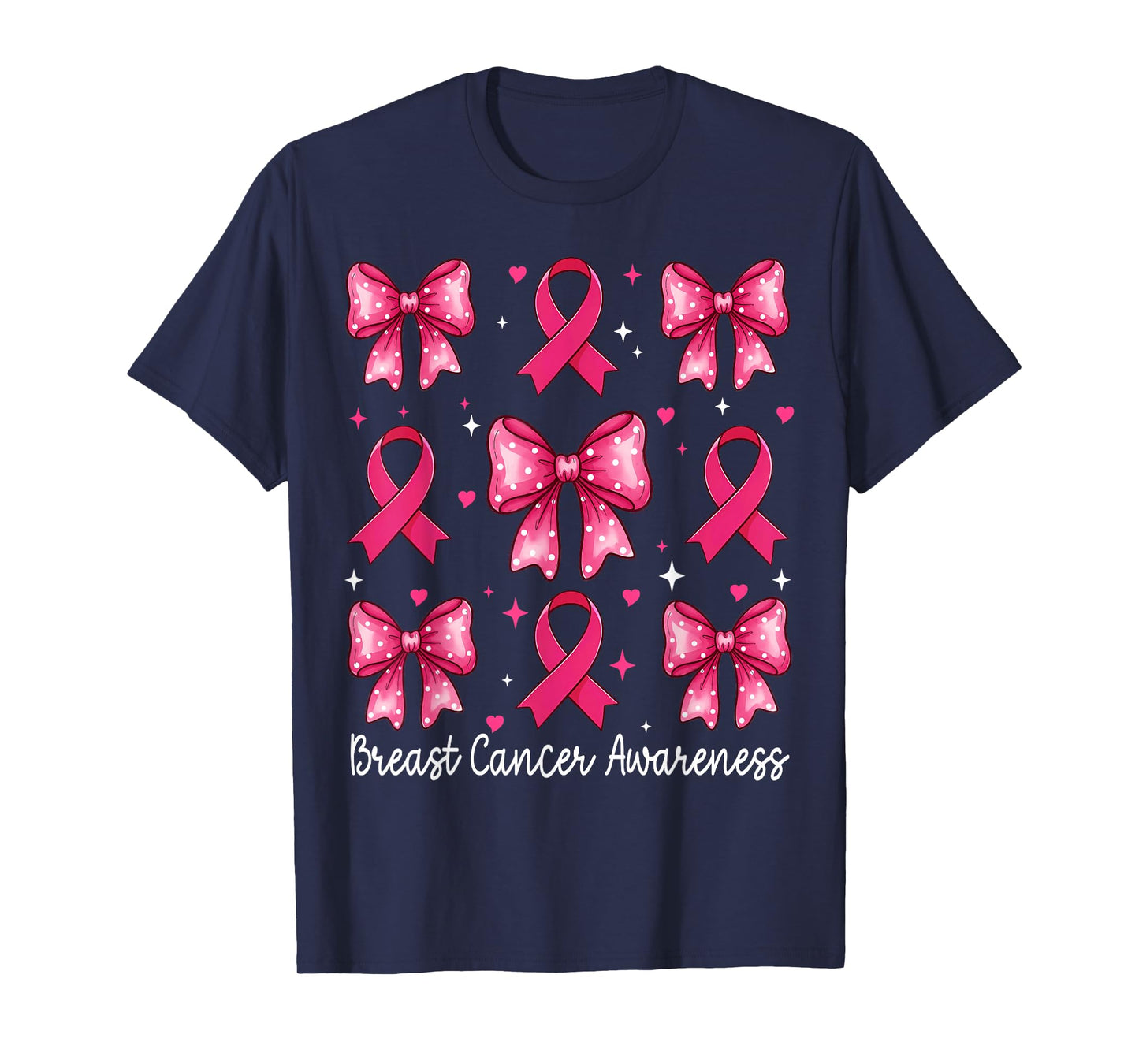 Cute Coquette Bow Pink Ribbon Breast Cancer Awareness T-Shirt