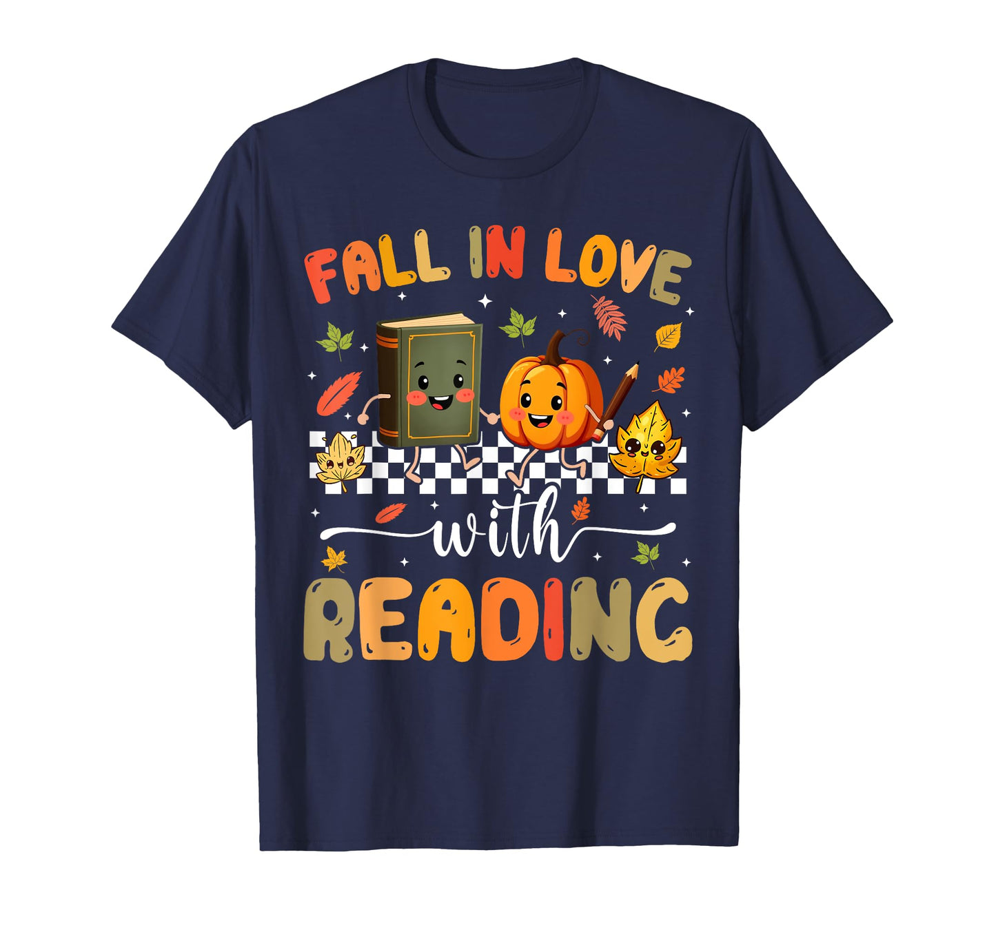 Fall In Love With Reading Pumpkin Autumn Fall Teacher T-Shirt