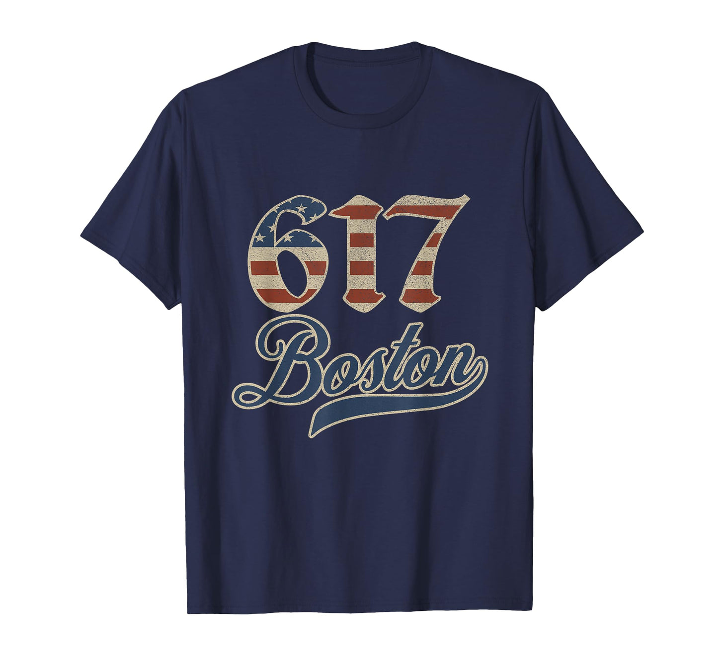 Vintage Boston 617 Area Code Patriot USA American Flag T-Shirt