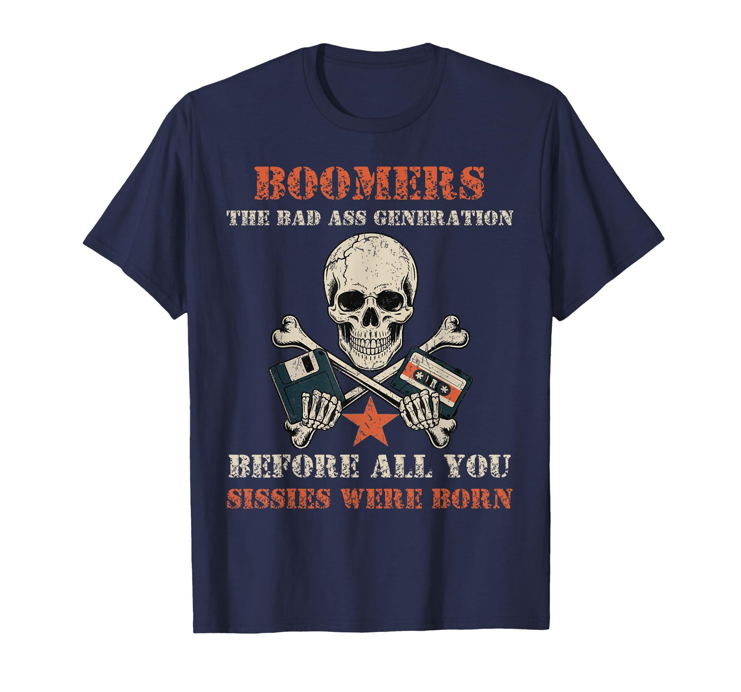Boomers Skull Floppy Disc Cassette Vintage Humor T-Shirt