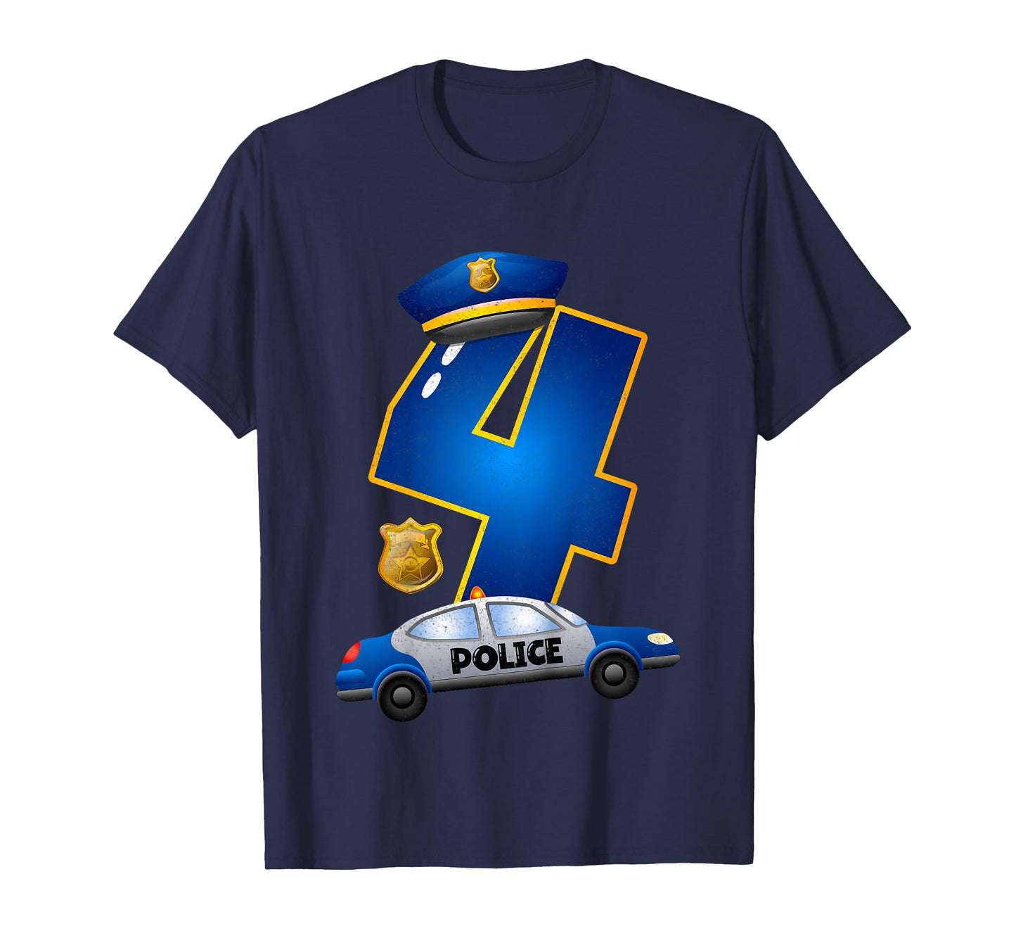 Kids Kids 4 Years Old Police Car 4th Birthday Party Boys Girls T-Shirt