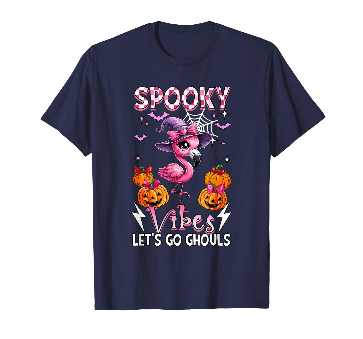 Spooky Funny Vibes Halloween Ghouls Cute Flamingo As Witch T-Shirt