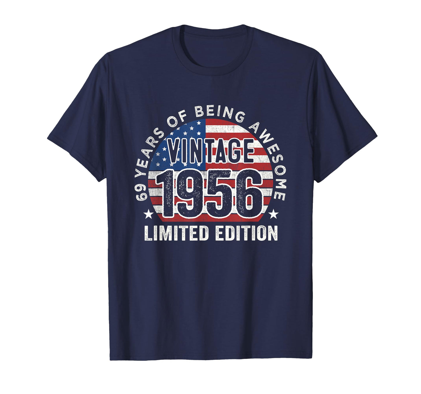 69th Birthday Gifts Men Vintage 1956 69 Years Old USA Flag T-Shirt