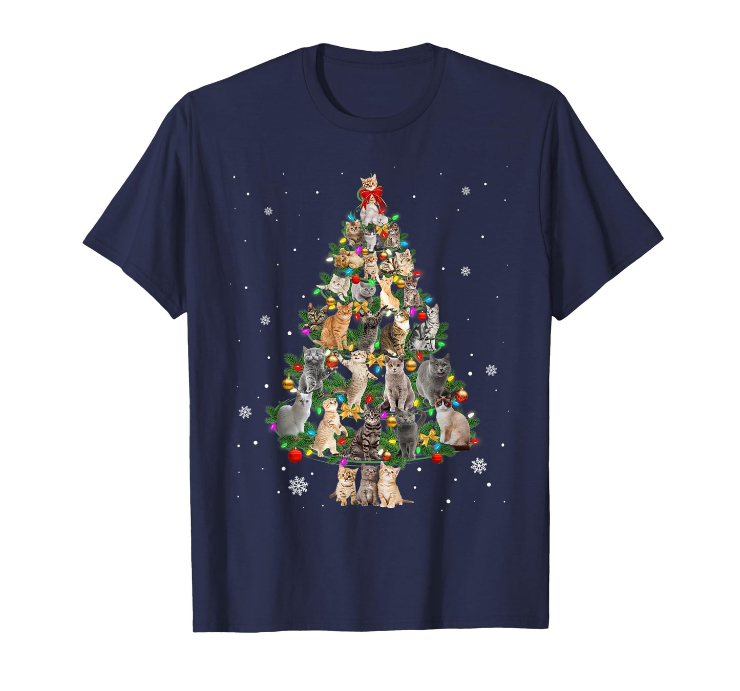 Meowy Xmas Cats Christmas Tree Lights Snow Kitten Funny Gift T-Shirt