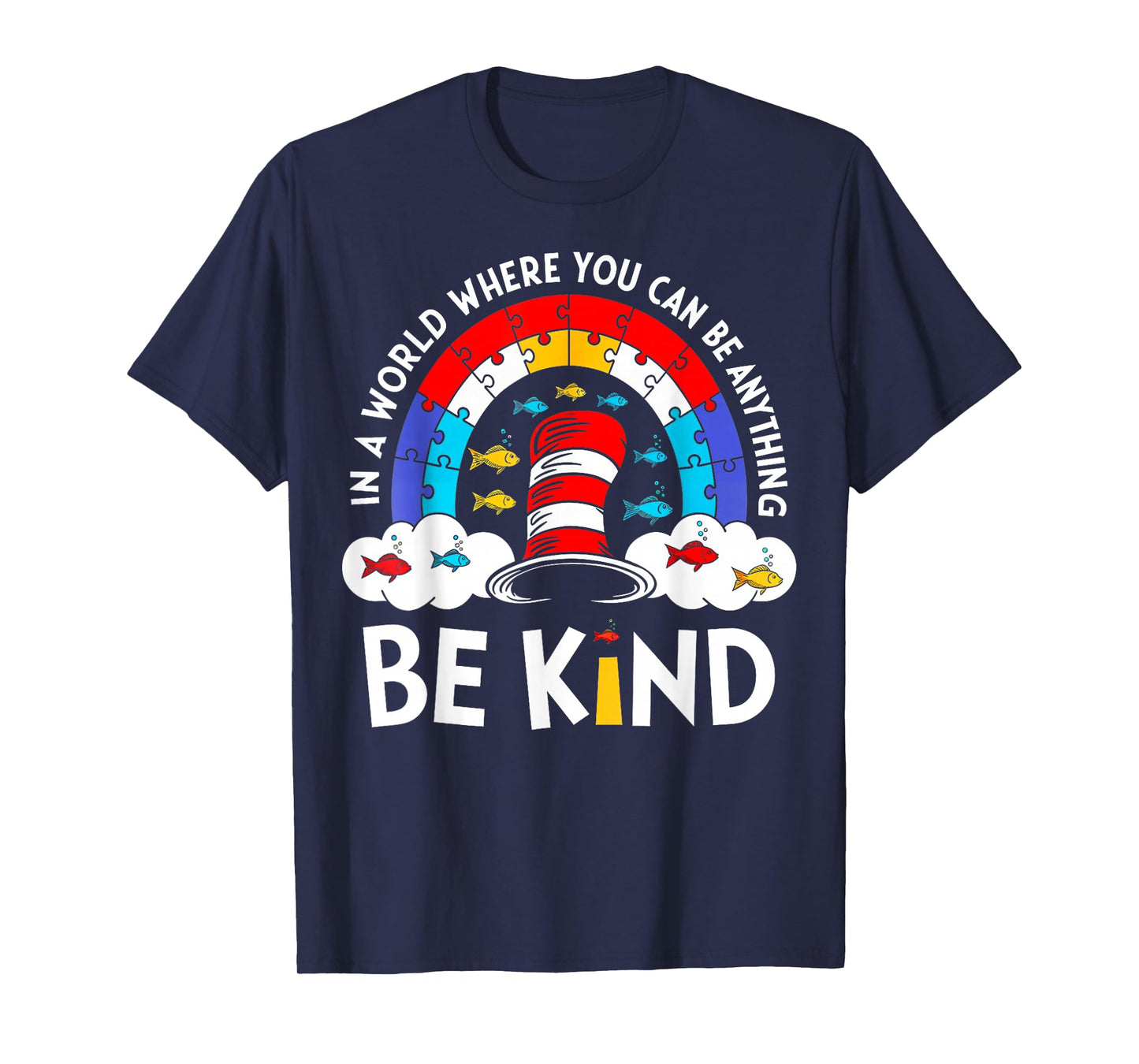 Autism Awareness for Teacher Why Fit in Doctor Cat Hat Cool T-Shirt - T-Shirt | Navy