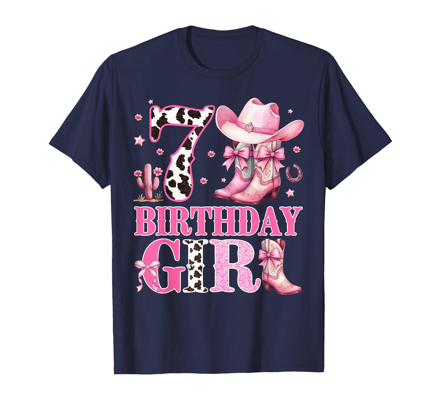 Kids 7th Birthday Girl Rodeo Western Cowgirl Birthday Party T-Shirt