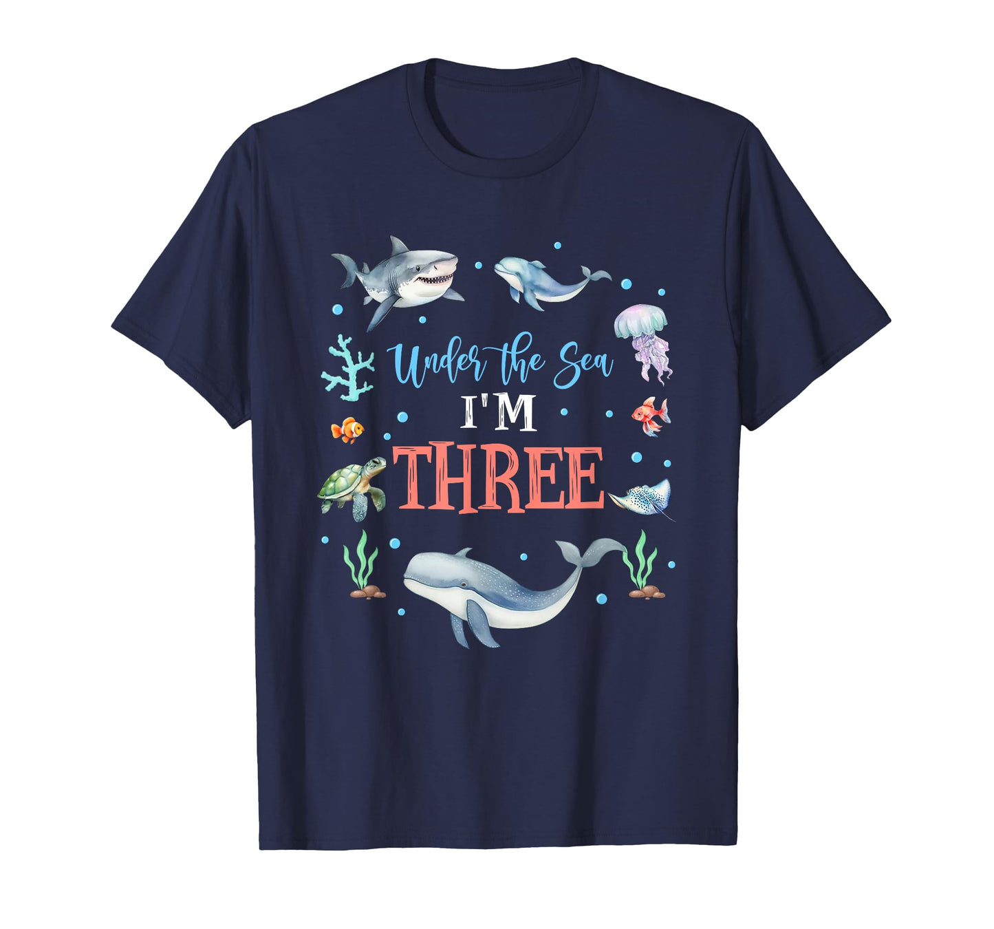 Under The Sea I'm 3 Year Old Ocean Life Whale 3rd Birthday T-Shirt