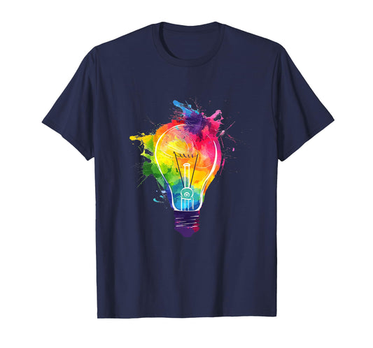 Creative Colorful Light Bulb Artistic Paint Splash T-Shirt