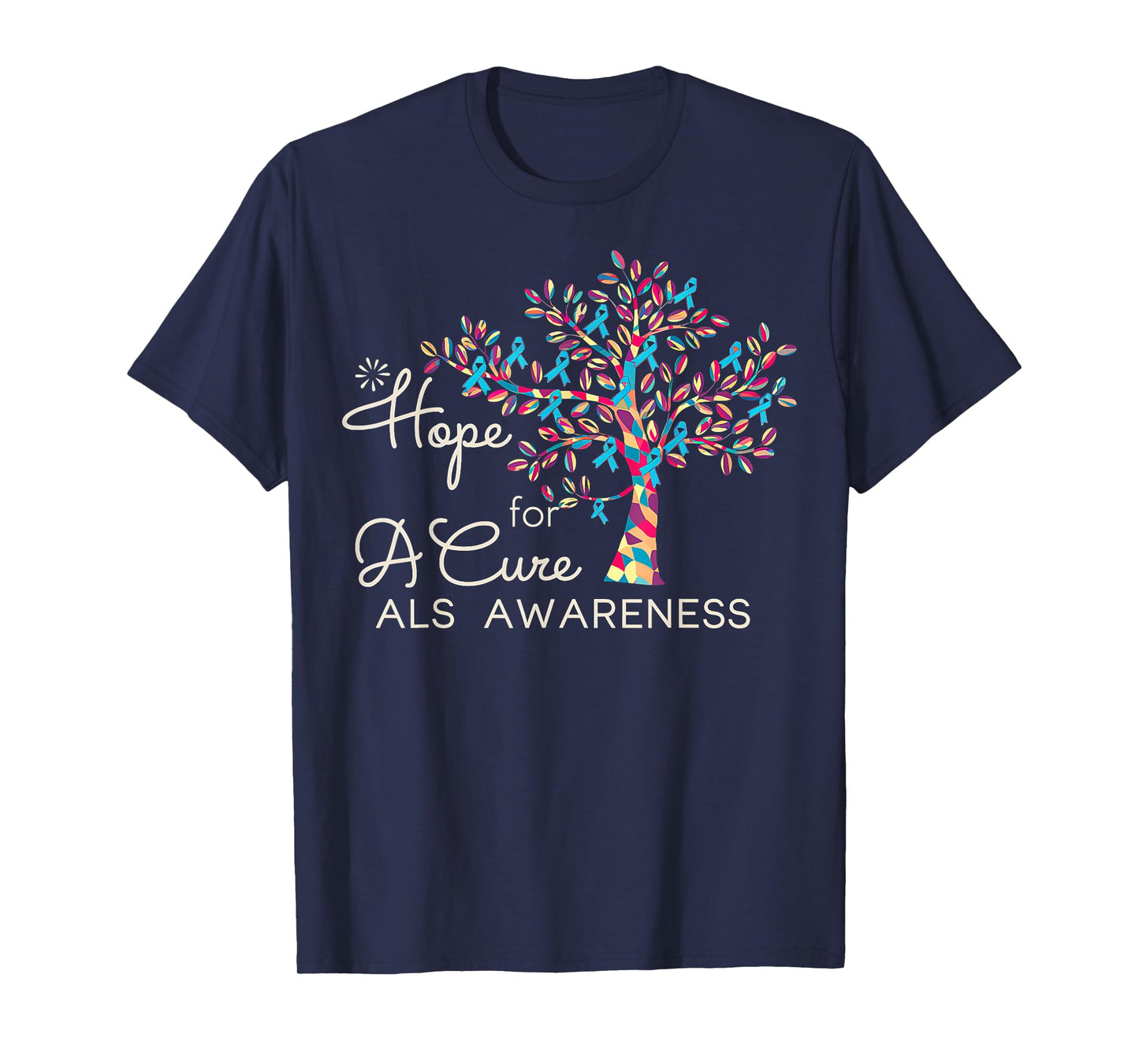Hope For A Cure Tree Ribbon Blue ALS Awareness Support T-Shirt