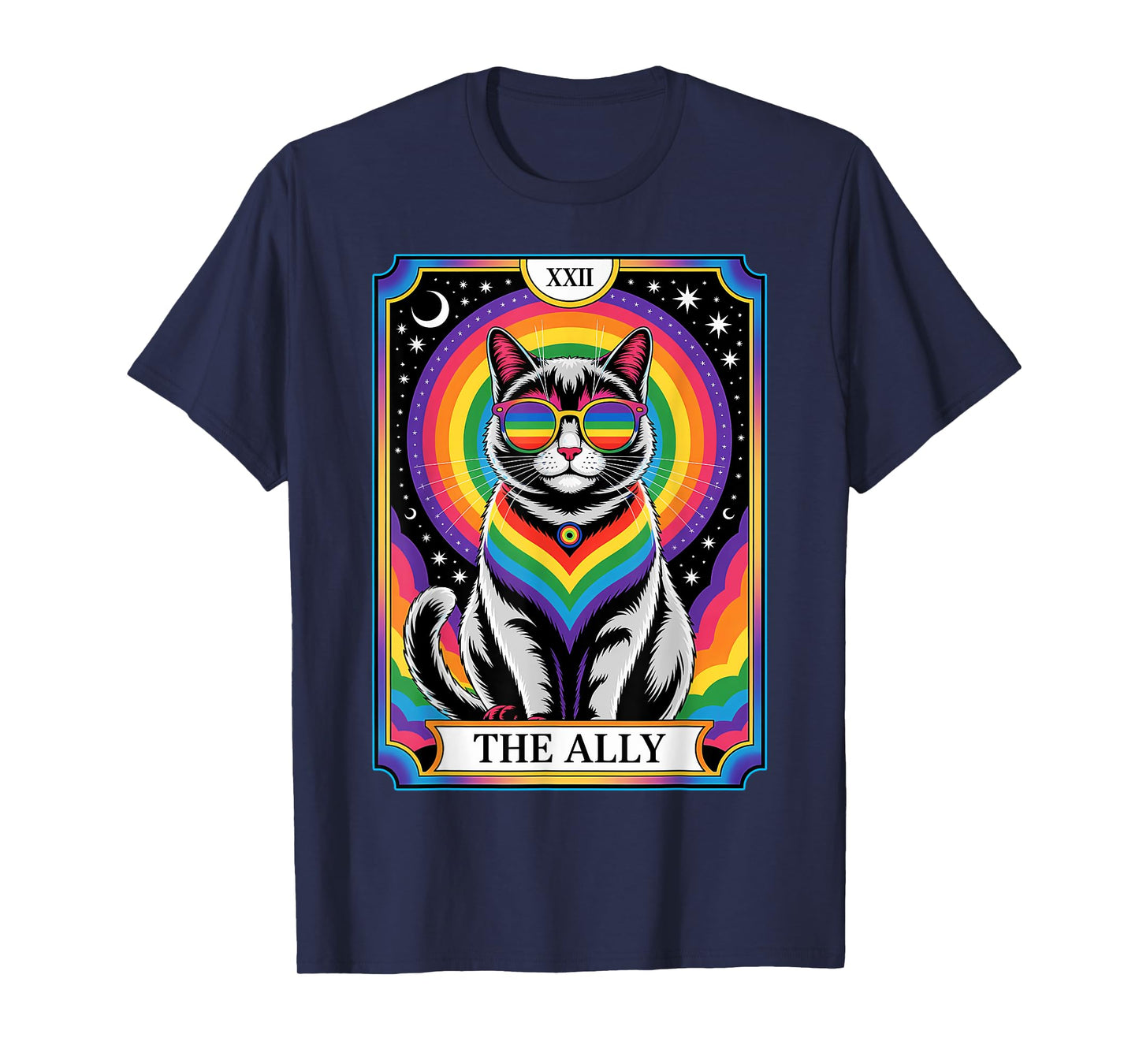 Mystical Tarot Rainbow Cat The Ally LGBTQ Pride Gay Support Men Women Kids T-Shirt