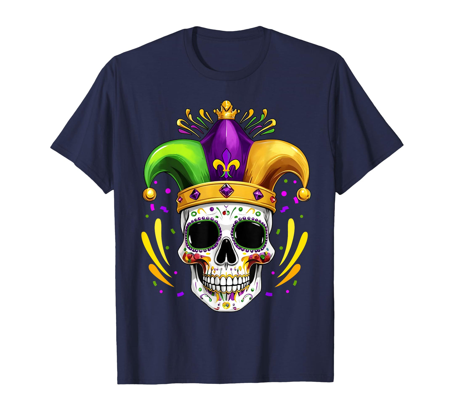 Mardi Gras Sugar Skull Jester Hat Nola New Orleans Women Men T-Shirt