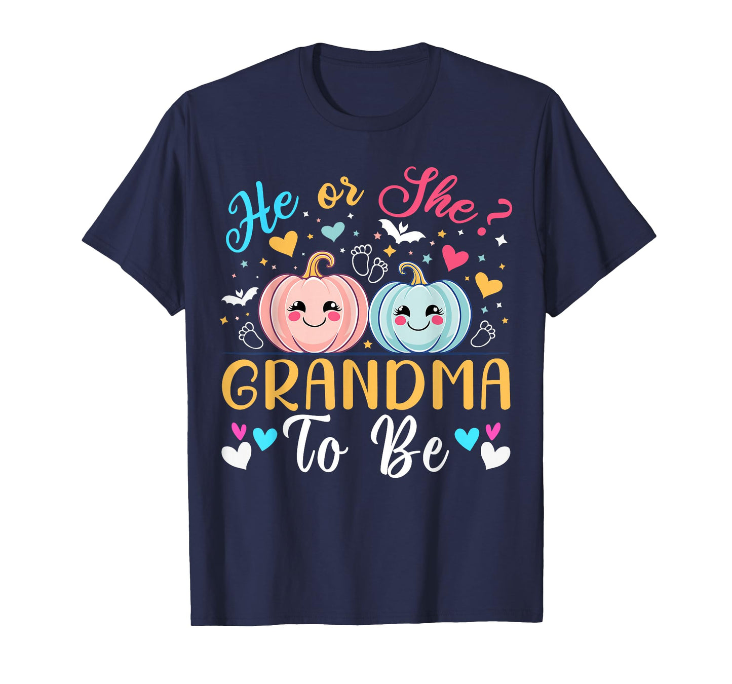 Halloween Gender Reveal He or She Grandma To Be Pumpkin T-Shirt