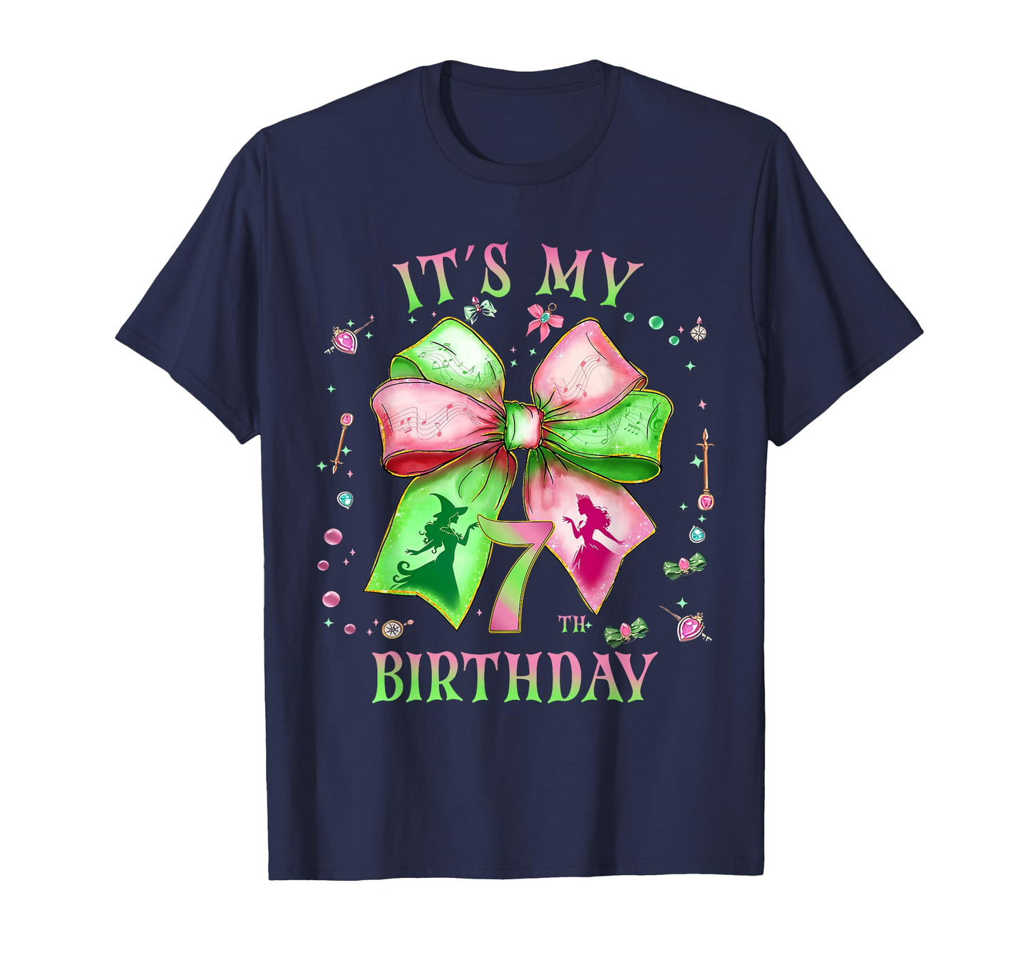 It's My 7th Birthday Girl Witch Pink And Green 7 Year Old T-Shirt