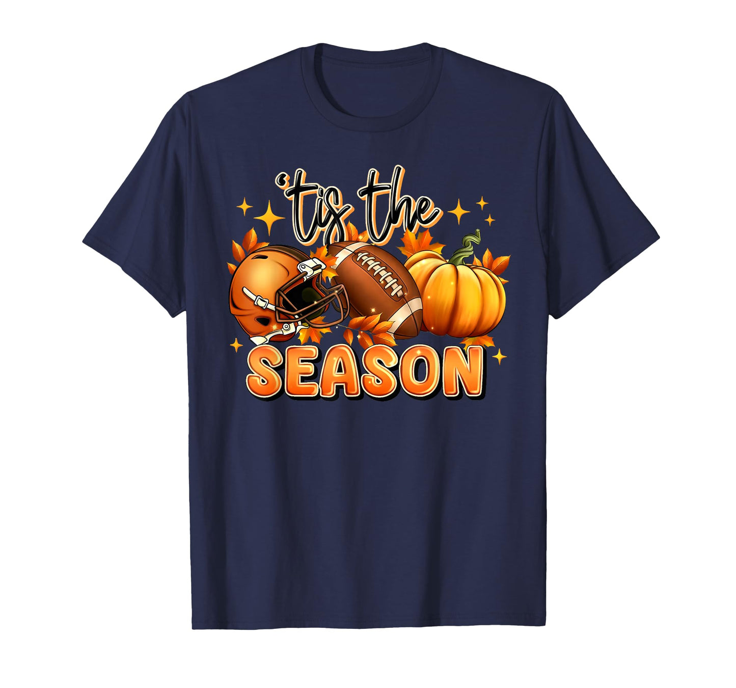 Tis The Season American Football Pumpkin Autumn Fall Leaves T-Shirt