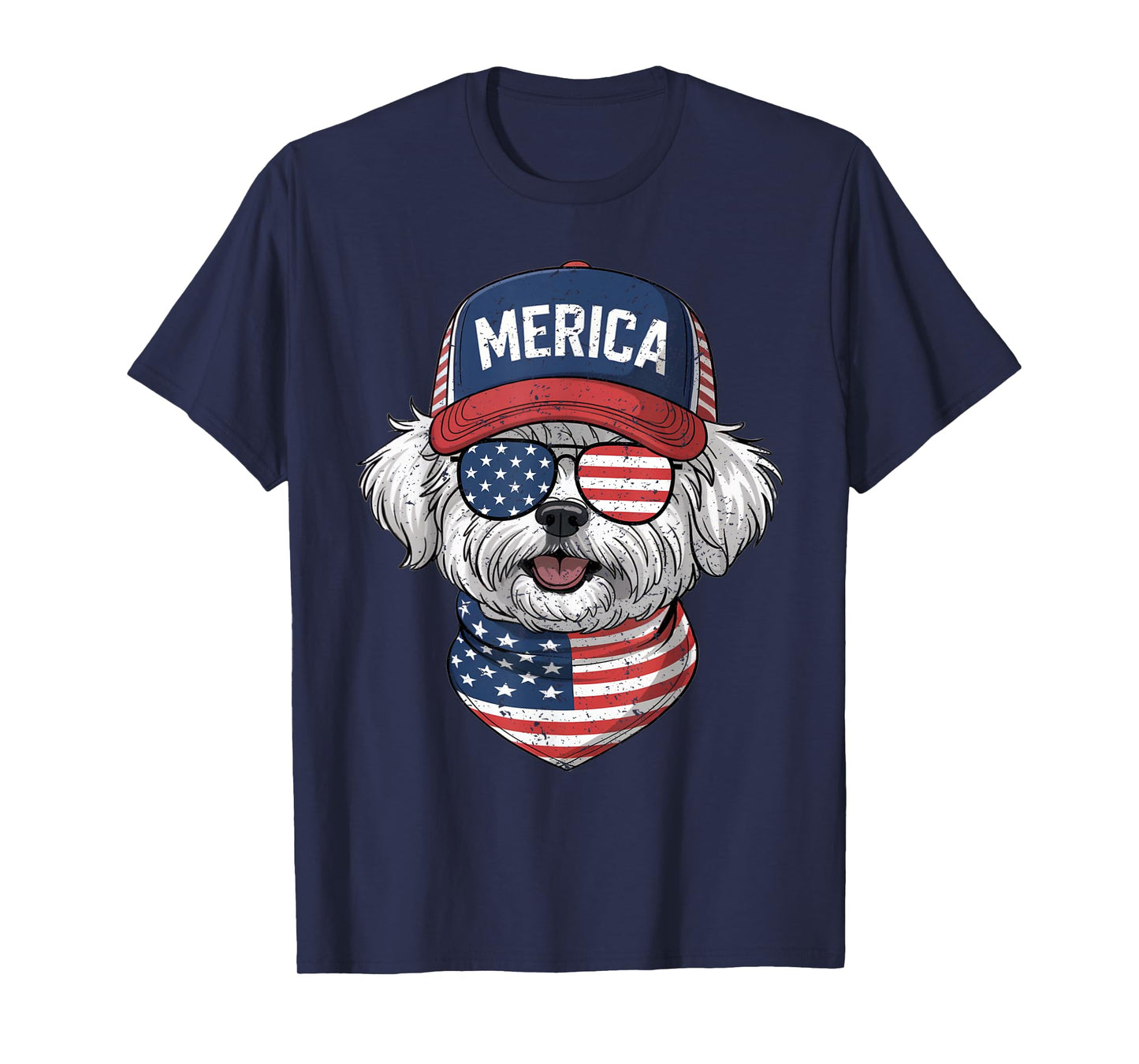 Maltese 4th of July US American Flag Dog Patriotic T-Shirt