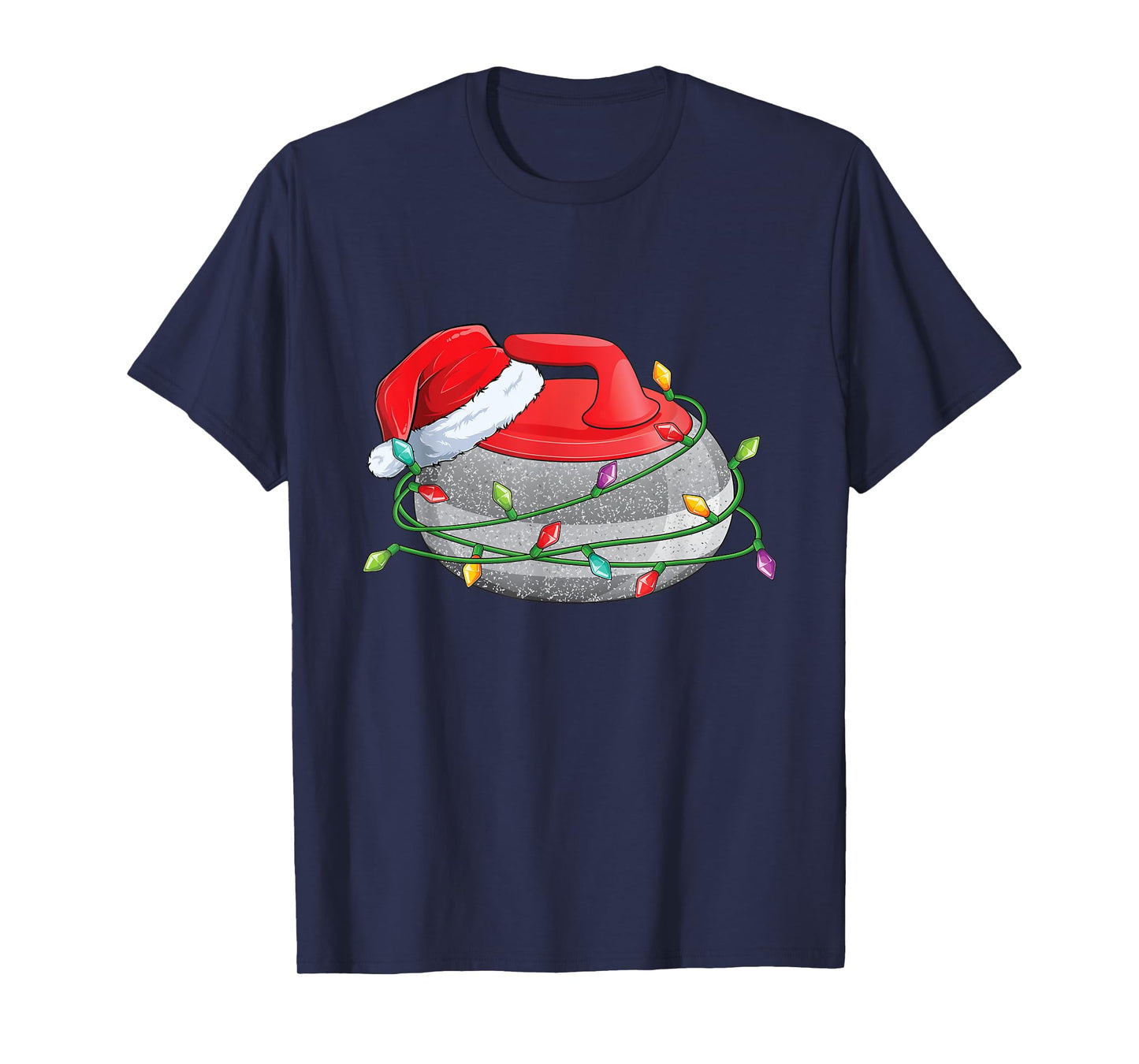 Christmas Curling Stone, Santa Hat wrapped in Holiday Lights T-Shirt
