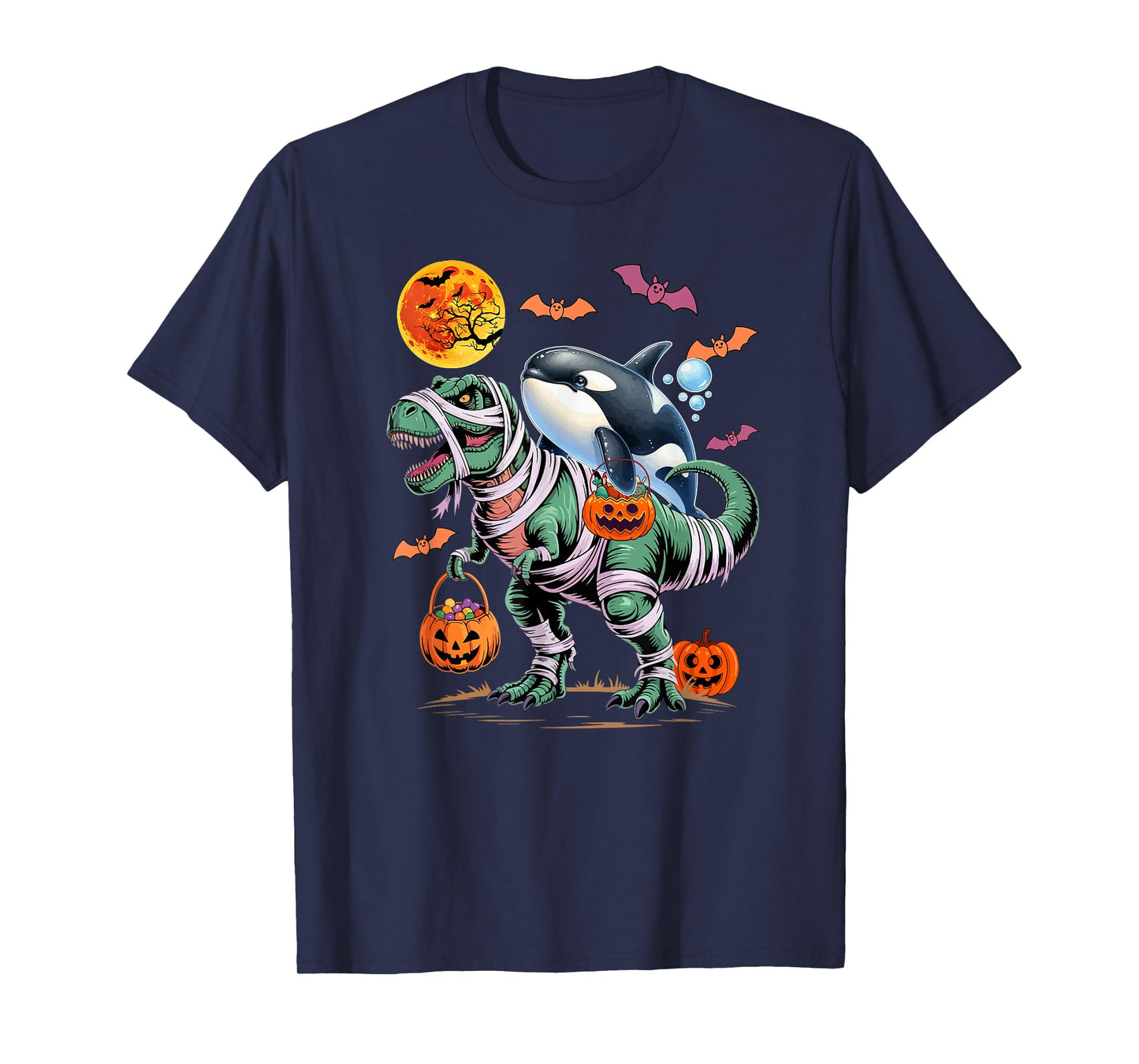 Orca Riding T-Rex Cosplay Horror Mummy Halloween Candies T-Shirt