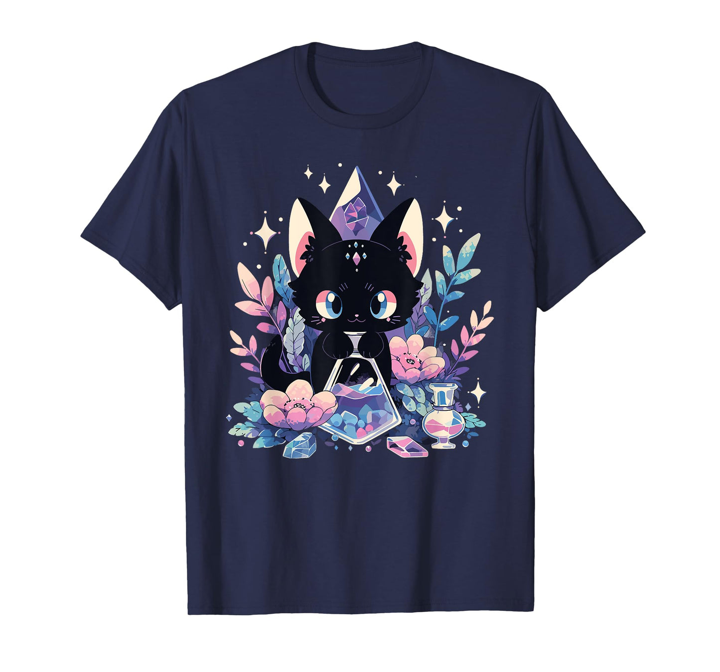 Cute Kawaii Witch Black Cat Crystal Alchemist Pastel Goth T-Shirt
