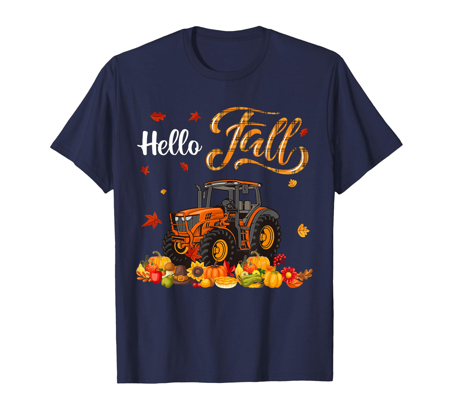 Thanksgiving Fall Orange Plaid Autumn Pumpkins Tractor Lover T-Shirt