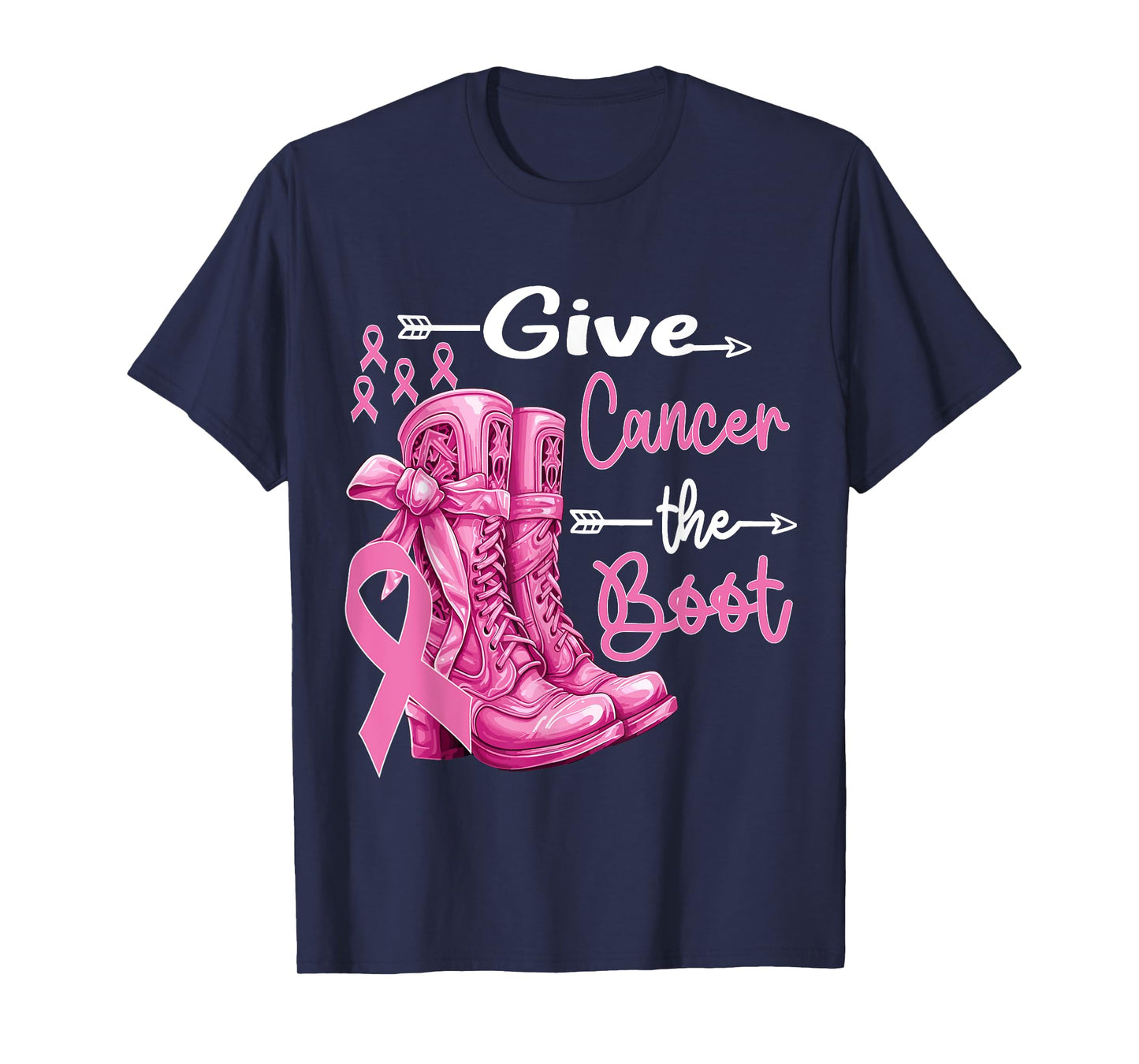 Give Cancer The Boot Cowgirl Breast Cancer Women Pink Ribbon T-Shirt