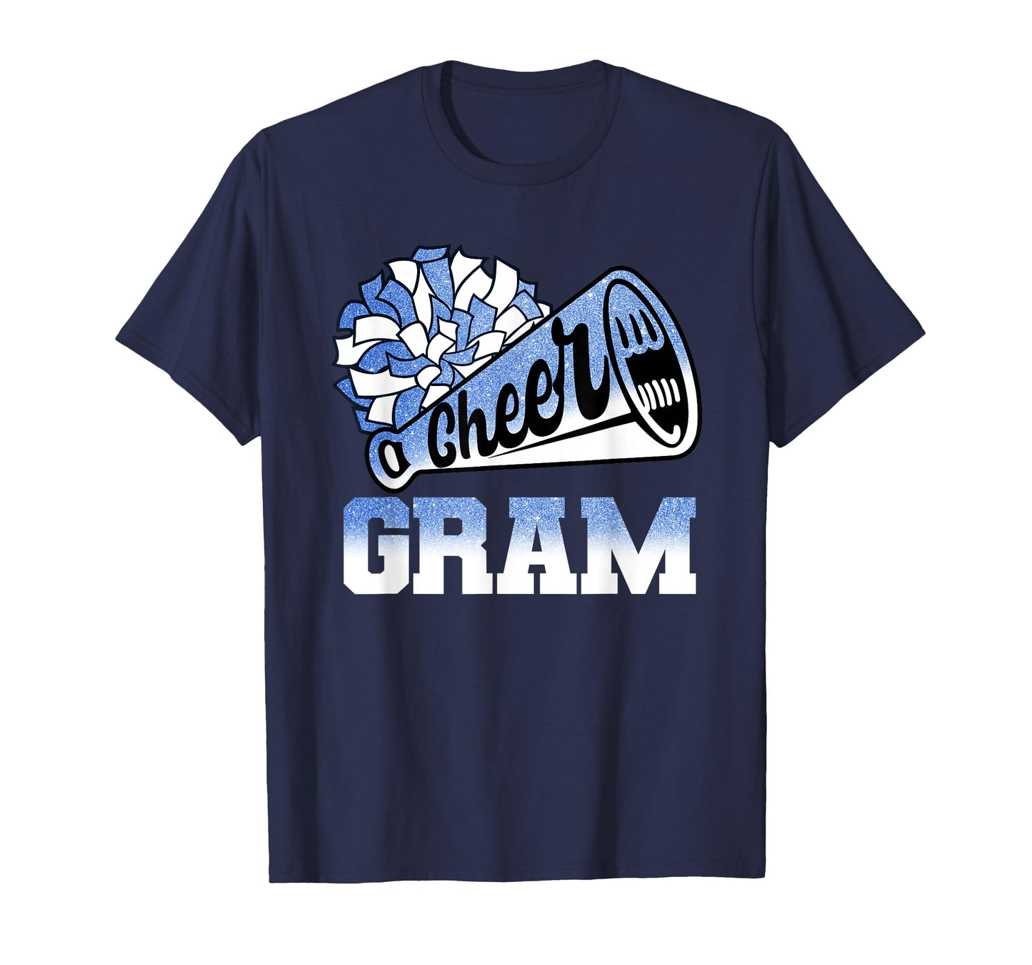 Cheer Gram Biggest Fan Cheerleader Blue White Pom Pom T-Shirt