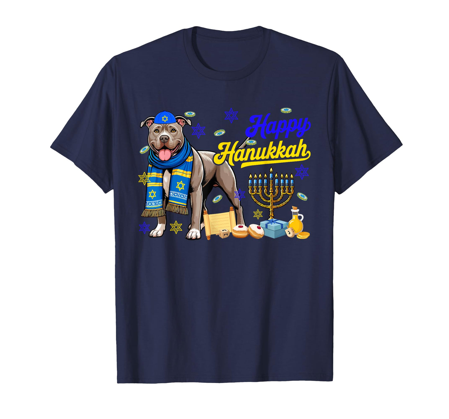 Happy Hanukkah Pit Bull Costume Jewish Menorah Dreidel Lover T-Shirt