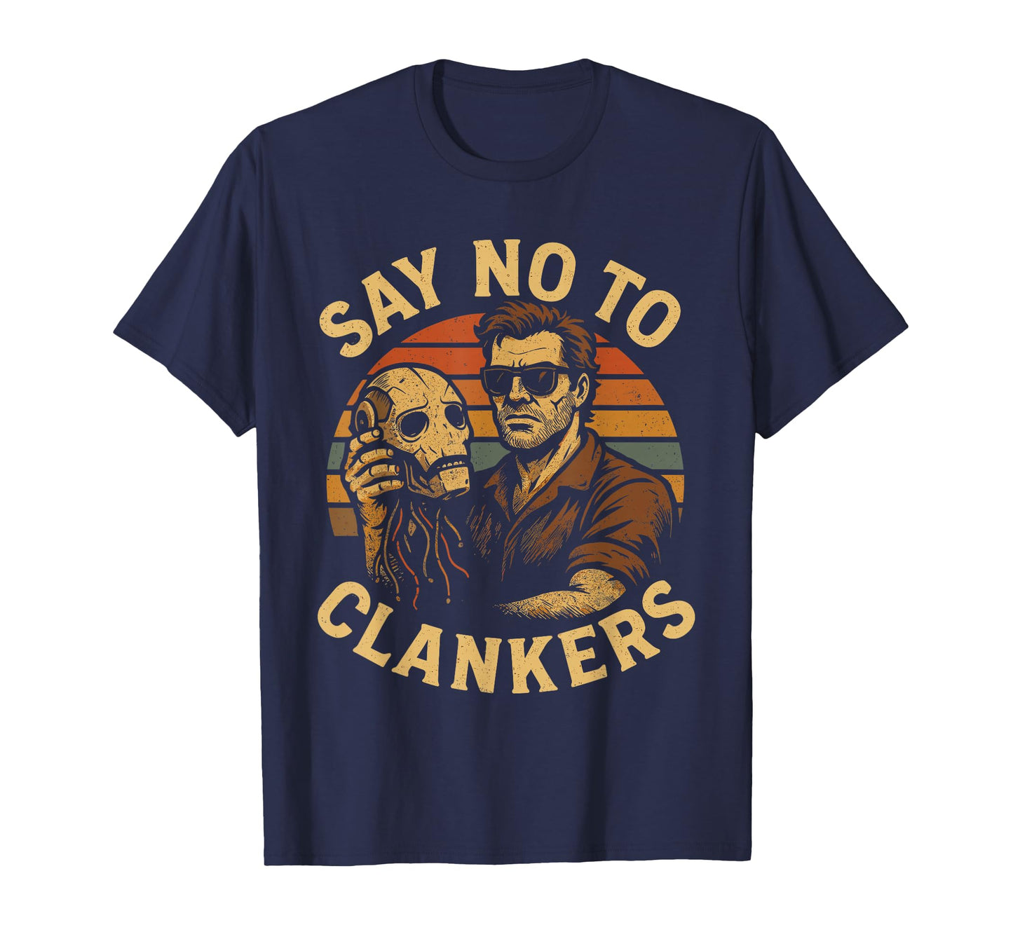 Say No to Clankers Anti AI Robots Retro Sunset T-Shirt
