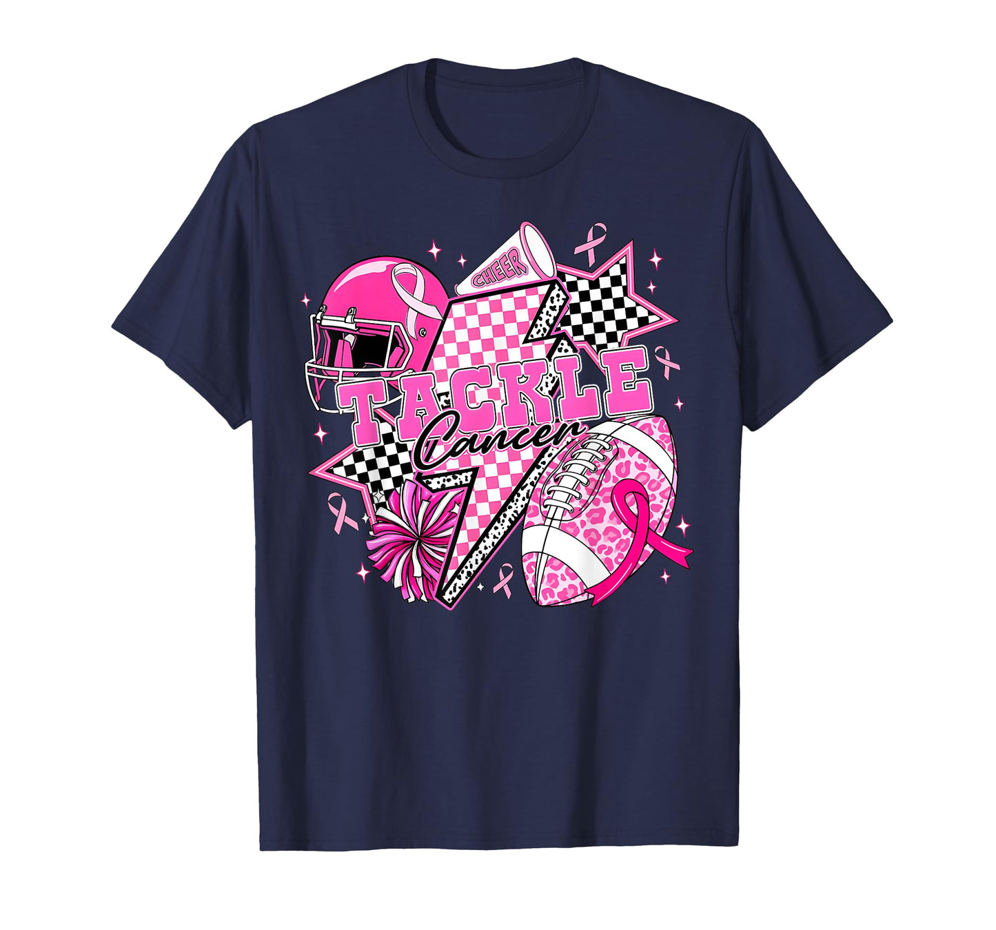 Tackle Cancer Football Pink Ribbon Cheer Breast Cancer Aware T-Shirt