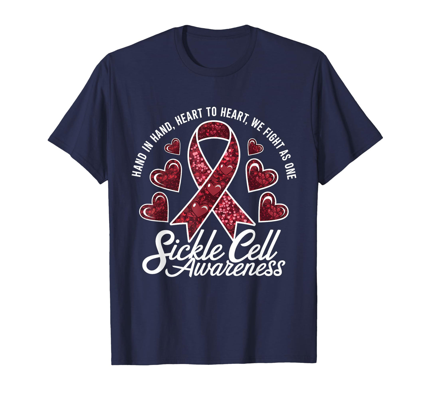 Sickle Cell Awareness Hand In Hand Anemia Burgundy Ribbon T-Shirt