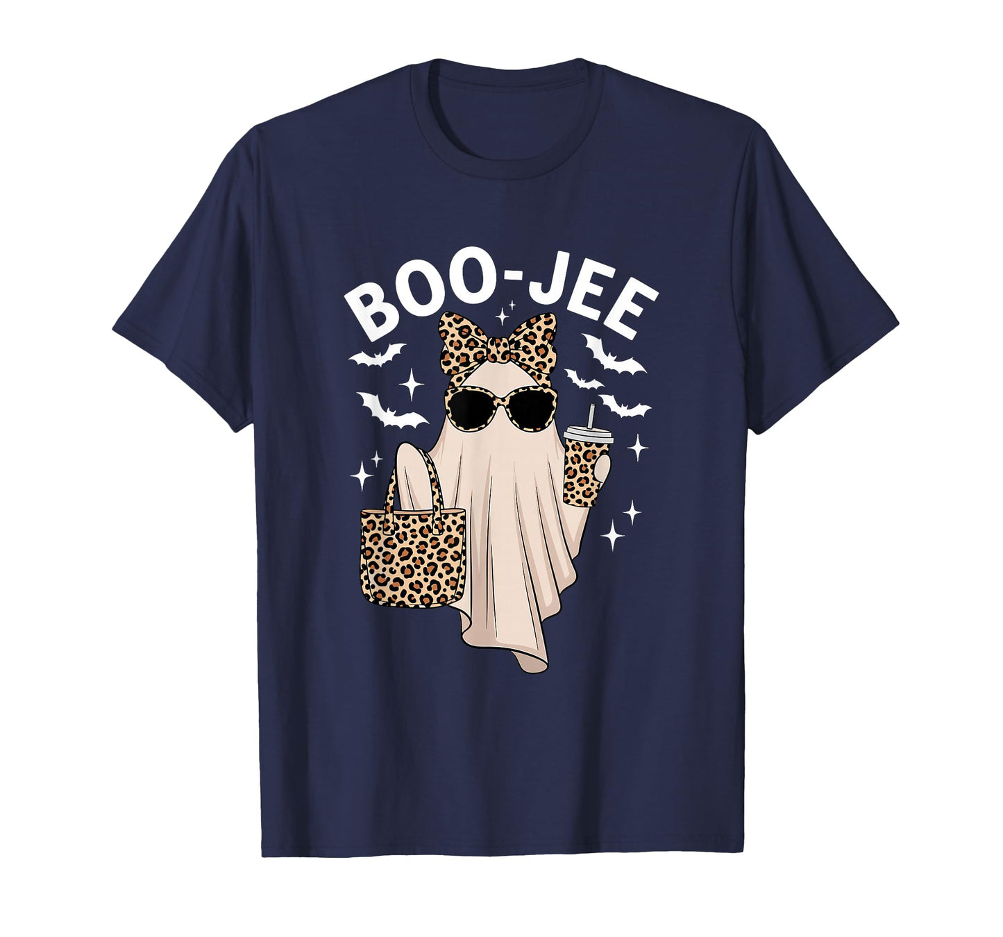Coquette Leopard Ghost Coffee Boo-JEE Halloween Boujee Ghost T-Shirt