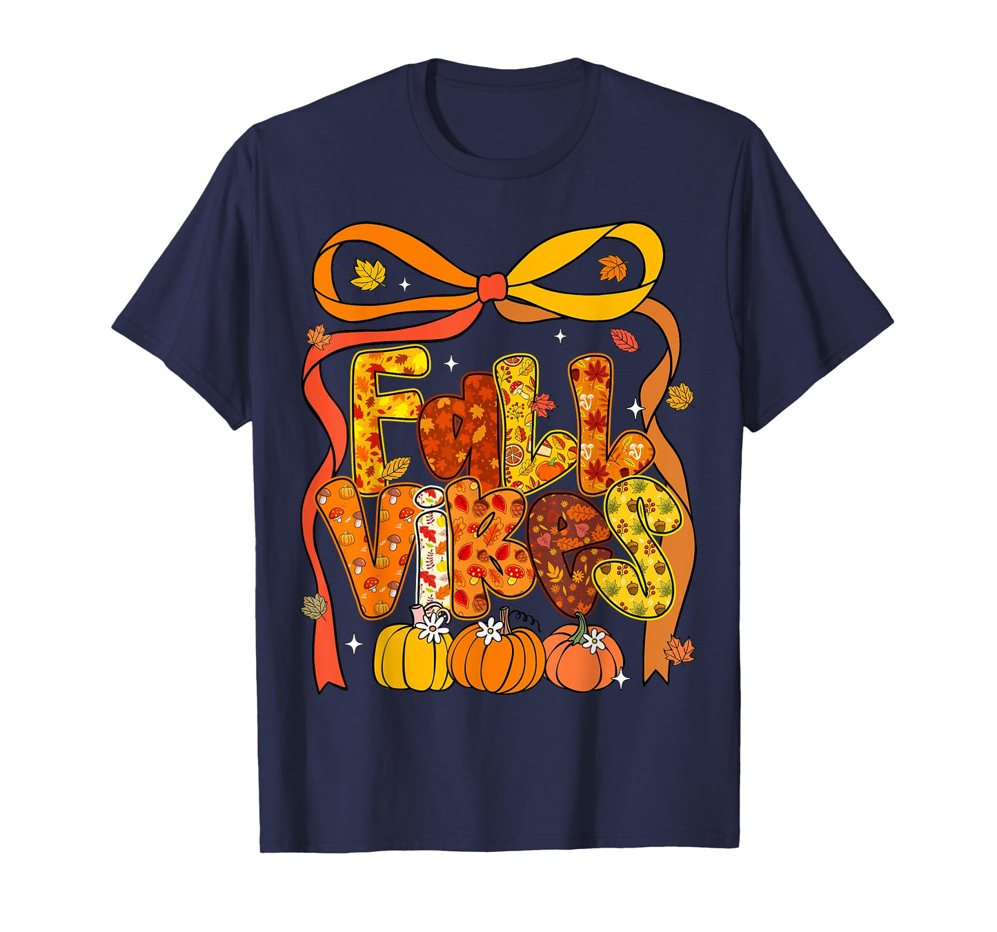Coquette Bow Fall Vibes Pumpkin Thanksgiving Autumn Women T-Shirt