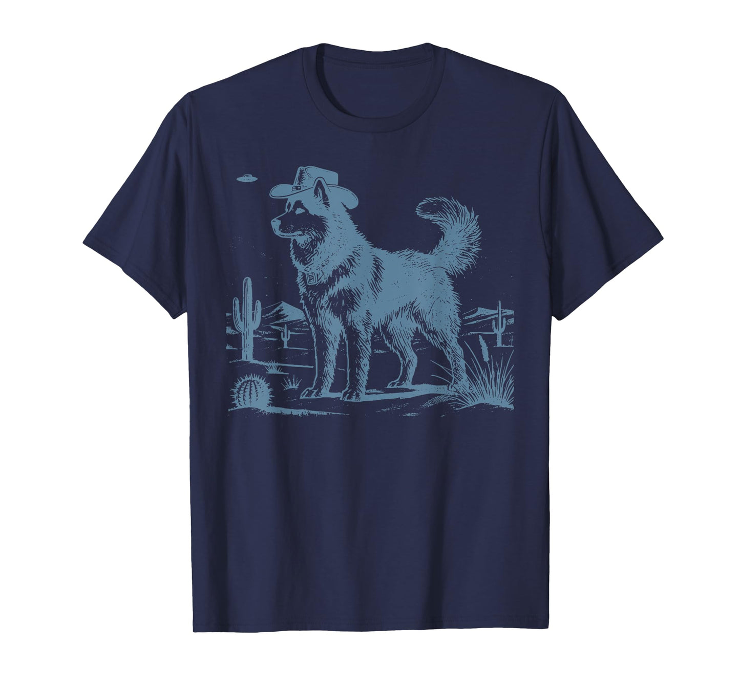 Cowboy Hat Siberian Husky Mom Dad Vintage UFO Western Alien T-Shirt