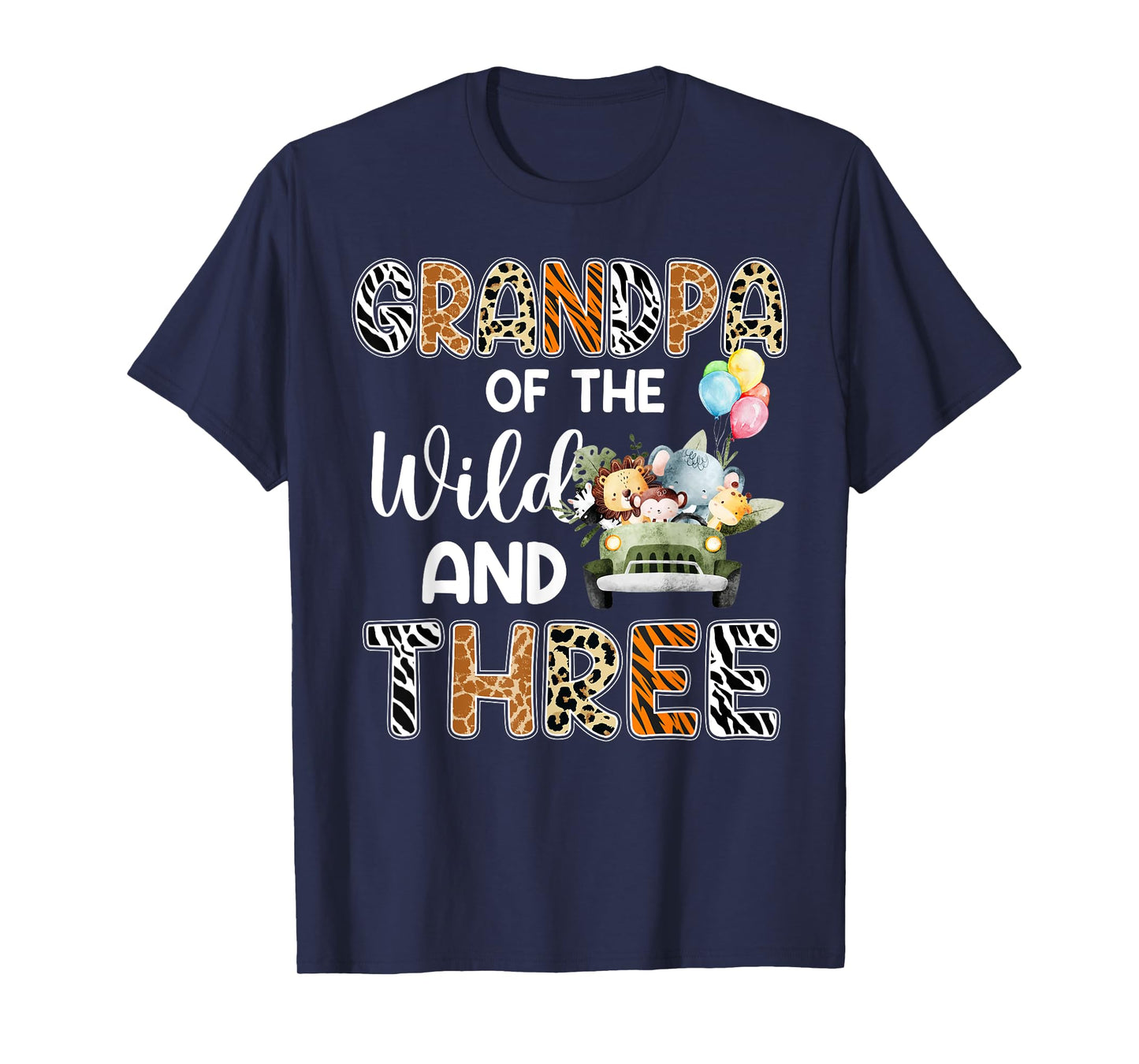 Grandpa Of The Wild and Three 3 Birthday Zoo Safari Jungle T-Shirt