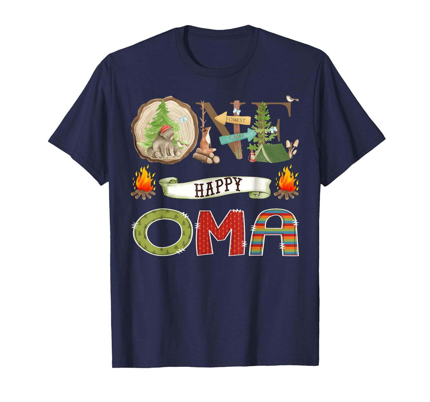 One Happy Oma Camper 1St Birthday Camping Bear T-Shirt