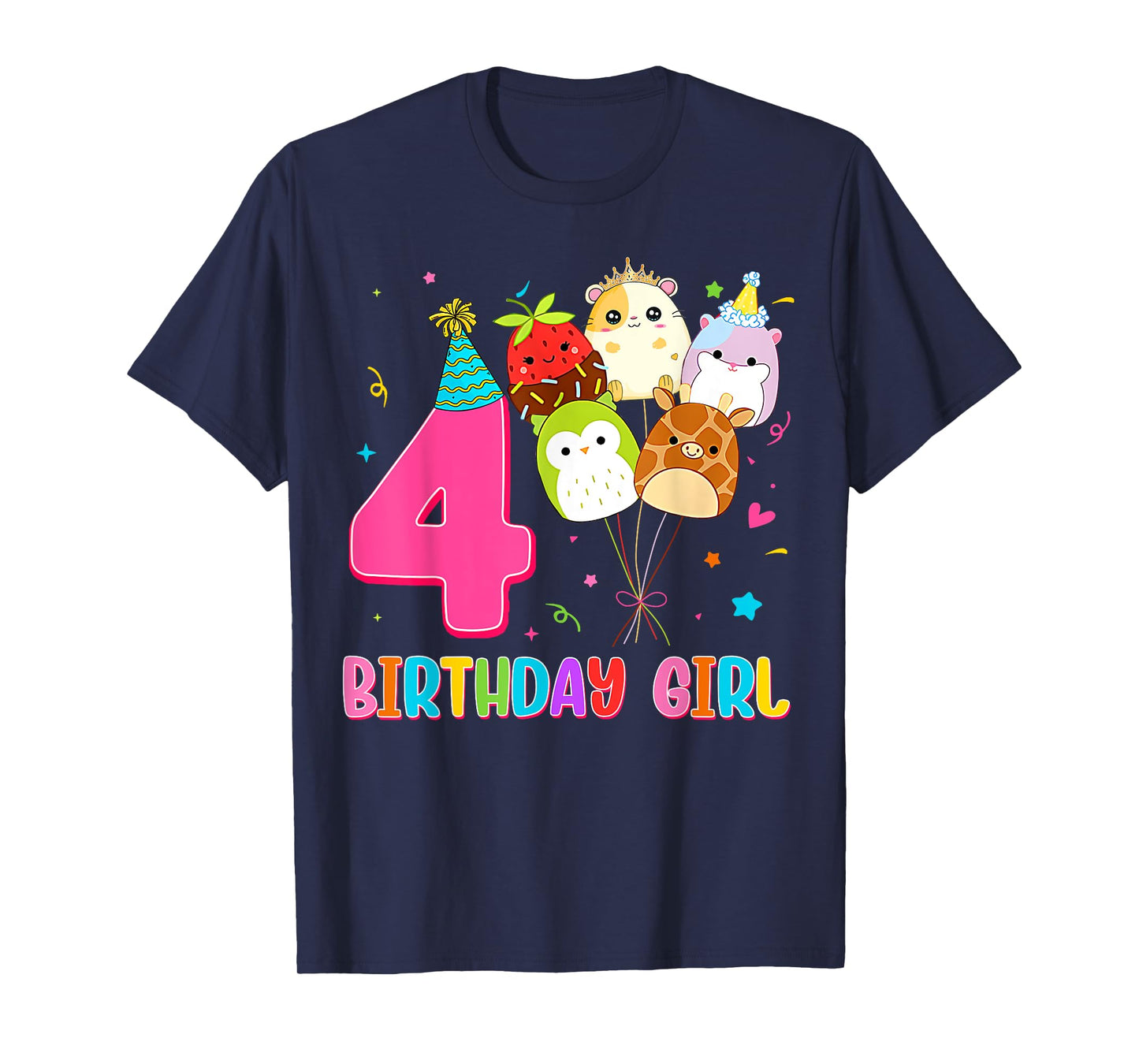 Birthday Girl Squish Squad 4 Years Old Cute 4th Birthday T-Shirt