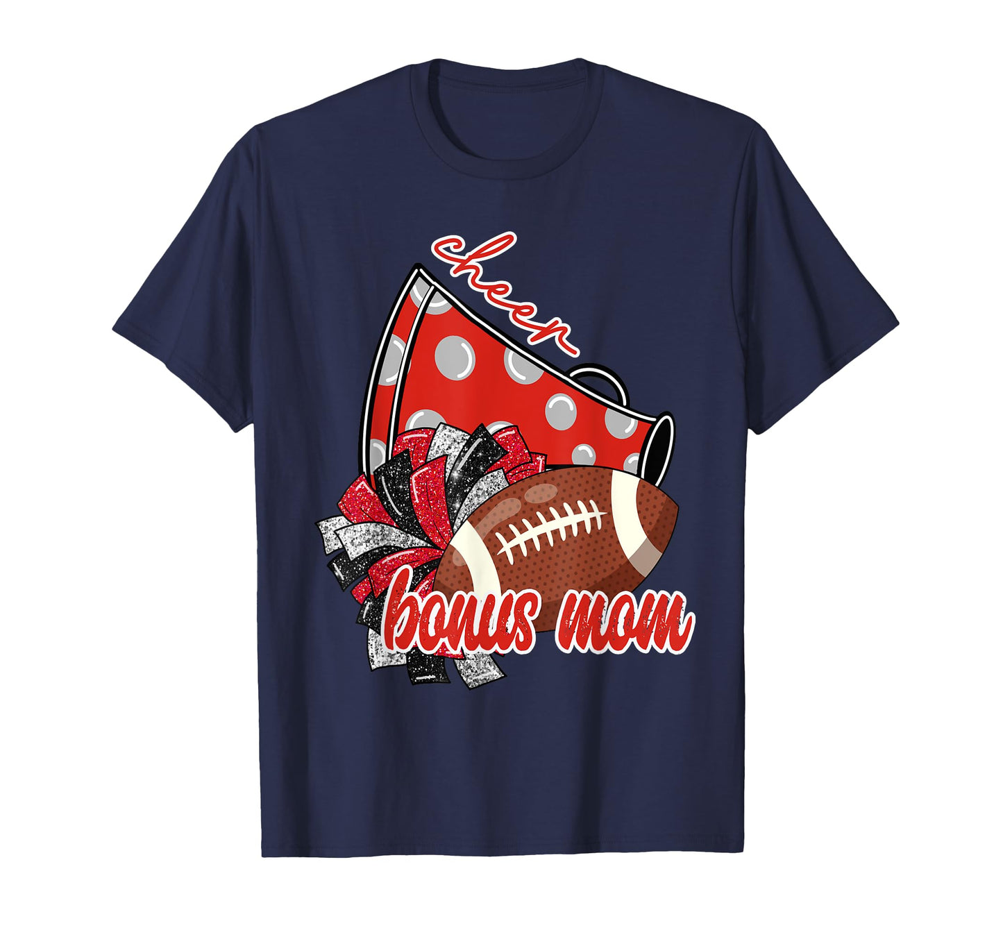 Cute Cheer Bonus Mom Graphic Tee Trendy Megaphone Football T-Shirt