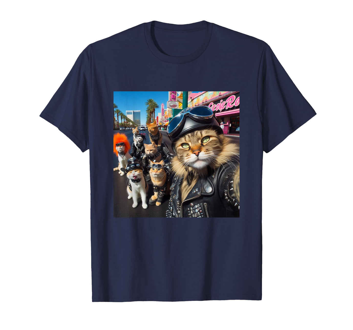 Funny Biker Cats Gangster Cats Street Motorcycle Cat Selfie T-Shirt