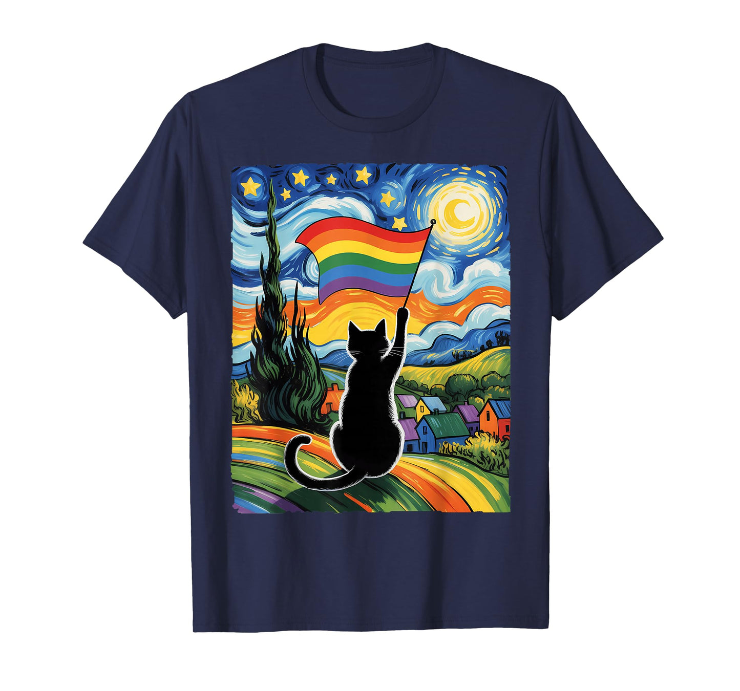 Gay Pride Cat Art Cat Starry Night Style LGBTQ Pride Support T-Shirt